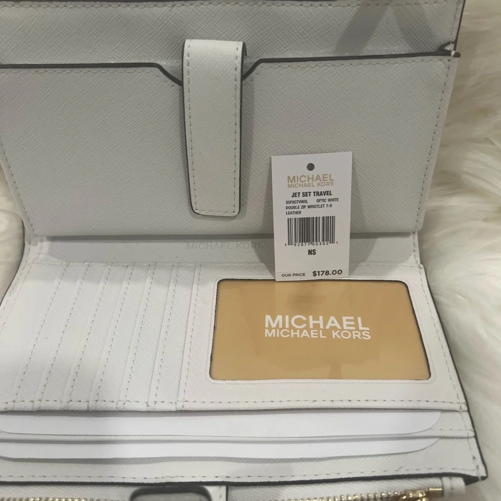 Michael Kors White Wristlet with Gold Details